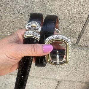 Vintage reversible Brown & Black Leather Belt-two tone Gold & Buckle buckle